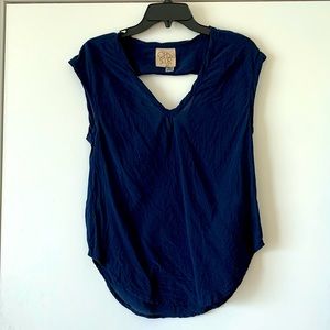 Blue short sleeve silk blouse